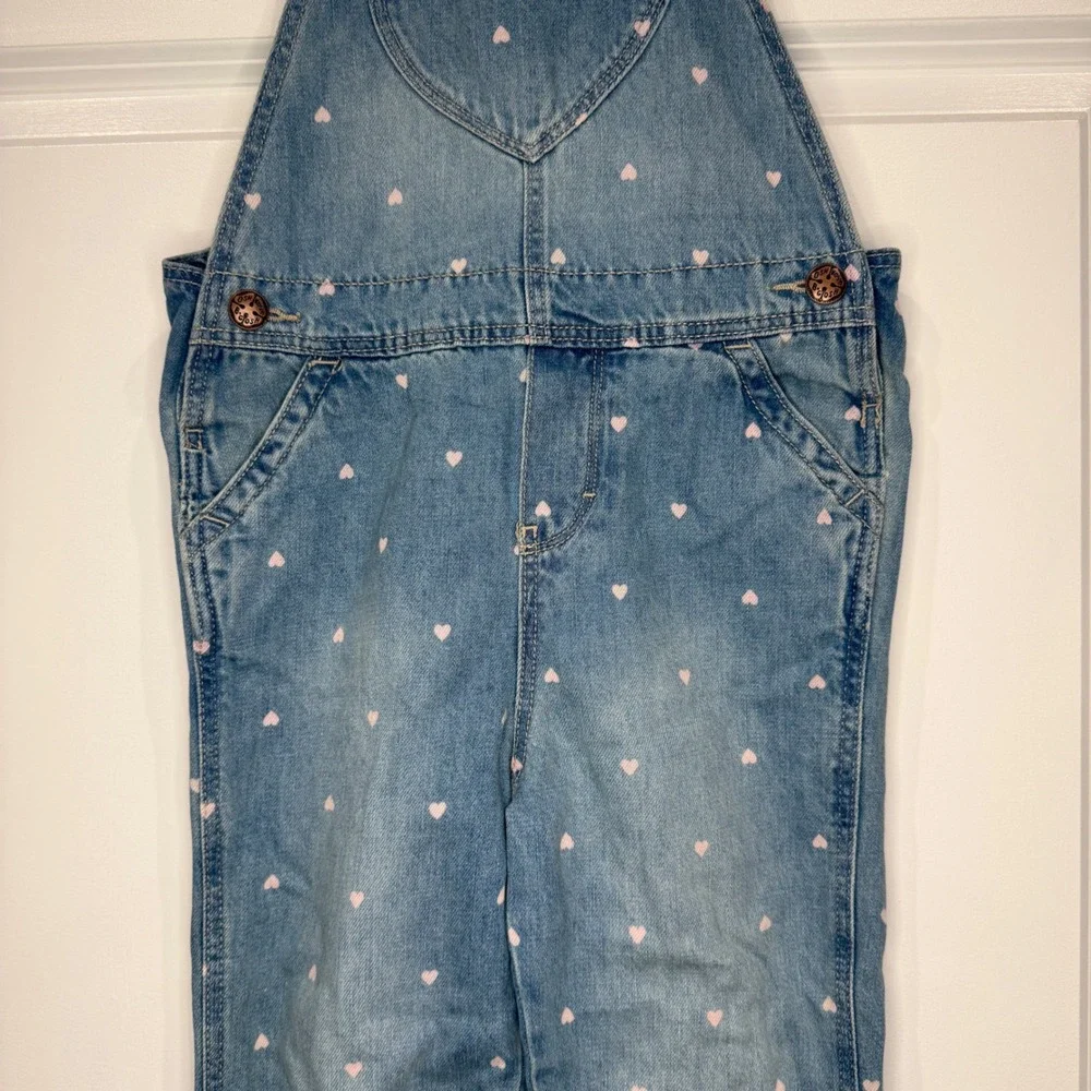 OshKosh Bgosh Girls Heart Print Denim Overalls Size 5T‎ Jumpsuit
